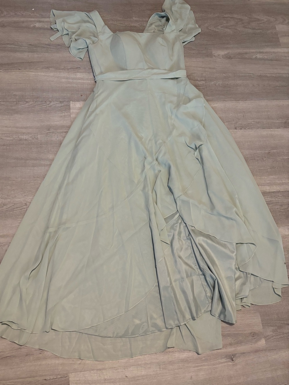 Women’s Size 14 Chiffon Dress Bridesmaid Light Green Flutter Sleeves Corset